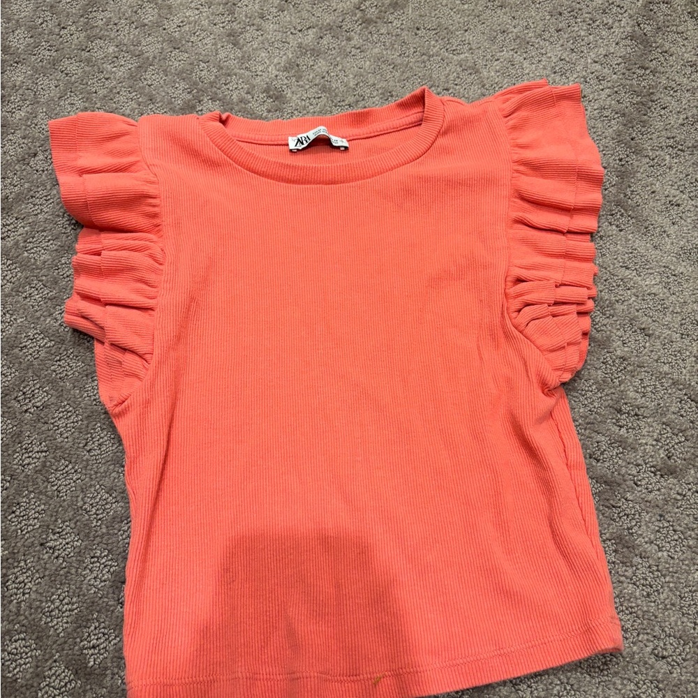 Zara Coral Ruffle Sleeve Blouse